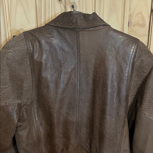 Vintage Genuine Leather Snake Print Elegant Brown Leather Trench Coat - Picture 9 of 10